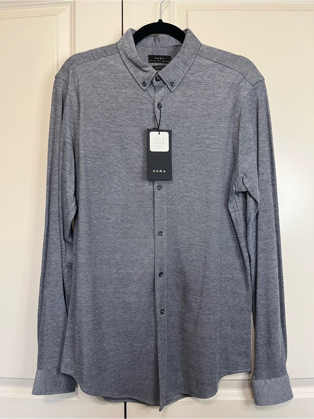 ZARA Men's Heather Gray Long-Sleeve Button-Down Shirt